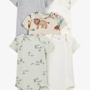 Baby Boy 5-Pack Safari Short Sleeve Bodysuits - Beige/Cream/Grey/Green